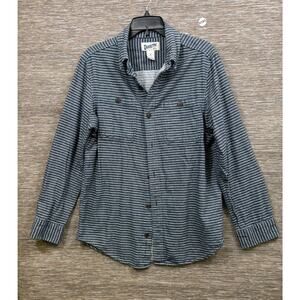 Duluth Button Down Flannel Shirt Sz M Slim Fit Blue Hickory Stripe Slim Fit